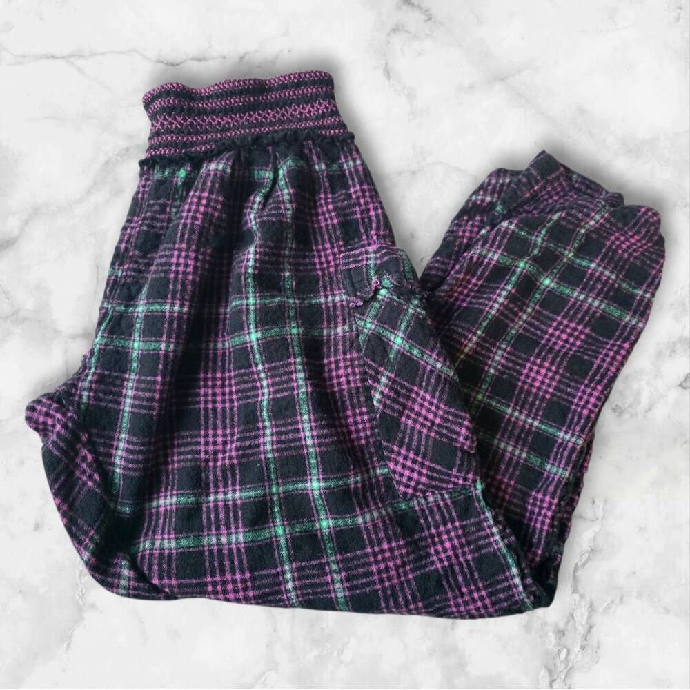 Free People XS Purple & Green Plaid Sleep Pants